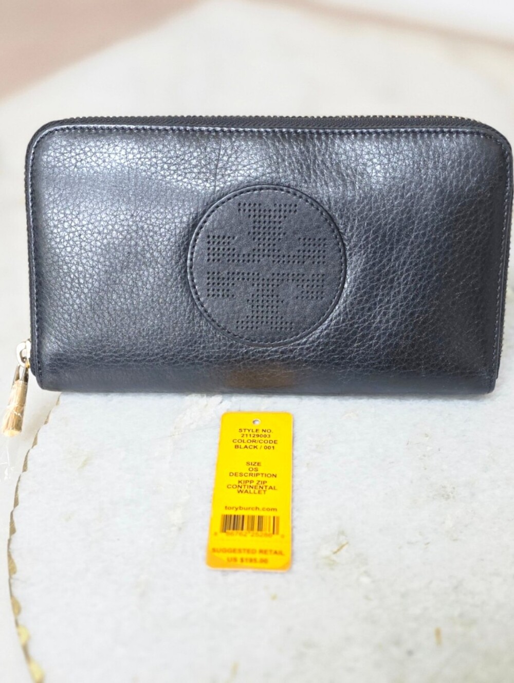 Tory Burch Kipp Zip Continental Wallet Black Pebbled Leather NWT